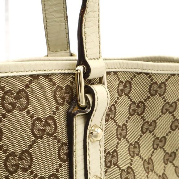 Gucci GG Canvas Sherry Line Tote Bag Shoulder Bag Leather Beige Ivory With - Picture 5 of 8